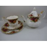 Royal Albert Old Country Roses tea set for eight, 51 pieces total, smaller teapot has spout damage