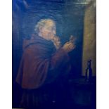 Oil on canvas ?Victorian 3/4 length portrait of a monk trying his brew. Signed bottom right B"lily ?