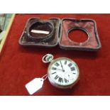 Large Pocket Watch in Case / stand by J C Vickery with embossed silver front Birmingham 1847