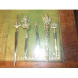 5 Brass Letter Openers Figures , wells cathedral & Boat. Longest is 9 inches