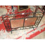 Wrought Iron Fire Screen with copper panels depicting Daffodils & Tulips 34 x 27 inches