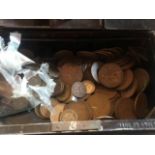 Vintage cash box & quantity coins mainly penny’s and bag of 1/2 p coins