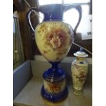 Victorian hand painted 2 Handled vase on stand , 57cm total