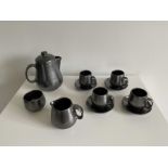 Prinknash Pottery Pewter Lustre Coffee / Tea set for 4.