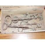 6 Antique Skeleton Keys ( longest is 5 inches ) . They are rusty as found in barn.