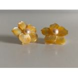 Silver pale yellow shell and pearl interchangeable flower stud earrings 2 vintage stone bead