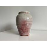 Made in Cley, Norfolk pottery grey and red glaze large vase
