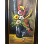 Oil on board still life of flowers, (100 x 55)cm