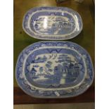 2 Willow Pattern Meat Plates 16 x 12 inches