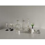 Selection of old glassware inc handmade piece & 4 glass stoppers