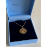14k Gold plated coin pendant with sun, moon, stars and birds detail, from Newbridge Silverware Amy