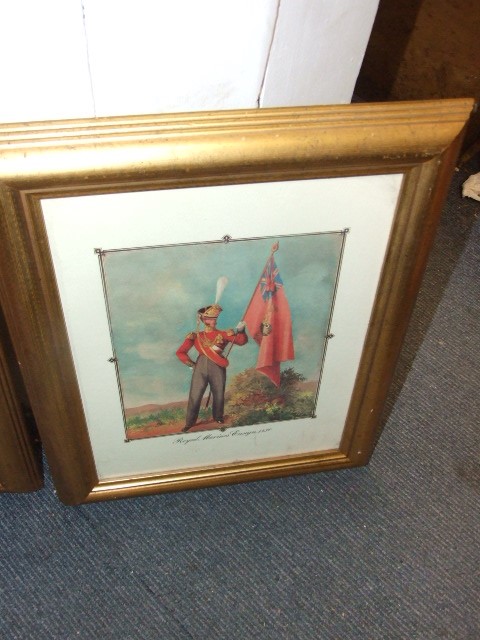 2 Prints Soldiers East Yorkshire Regiment 15 th foot 1832 & Royal Marines Ensign 1830 - Image 2 of 2