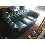 Green Leather Chesterfield 3 Seater Button Back Sofa 76 x 29 inches 33 deep