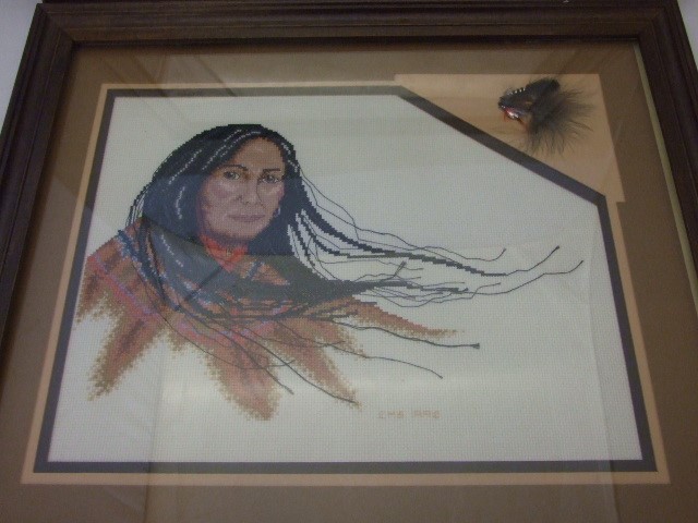 2 FRAMED NEEDLEPOINT PICTURES OF NATIVE AMERICAN INDIANS - Image 2 of 5