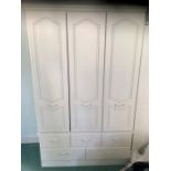 3 Door Wardrobe with 5 drawers below 127 cm wide 184 cm tall splits into 3 sections