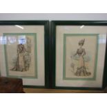 2 FRAMED PRINTS OF EDWARDIAN LADIES 30x20cm