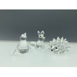 Swarovski Crystal animals to incl small hedgehog (013989), mini fox (014955) and mini penguin, all