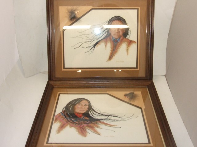 2 FRAMED NEEDLEPOINT PICTURES OF NATIVE AMERICAN INDIANS