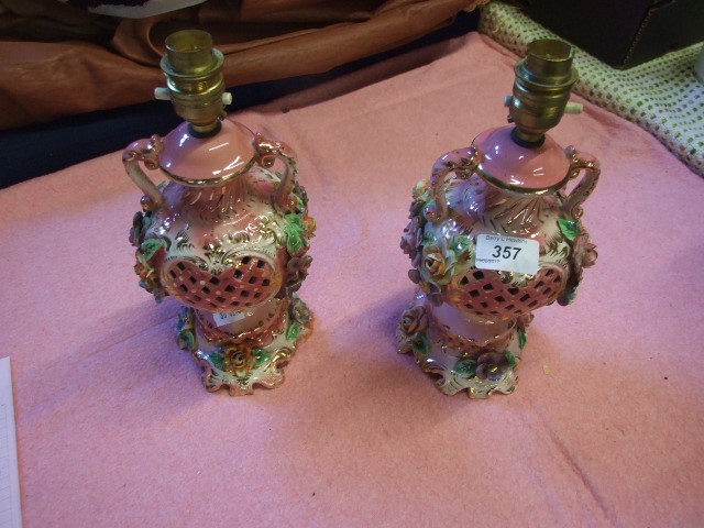 Pair of Italian Lamp Bases ( some petal damage )