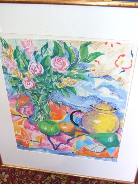 Still Life with Teapot by Fiona King ( mixed media ) 23 x 28 inches