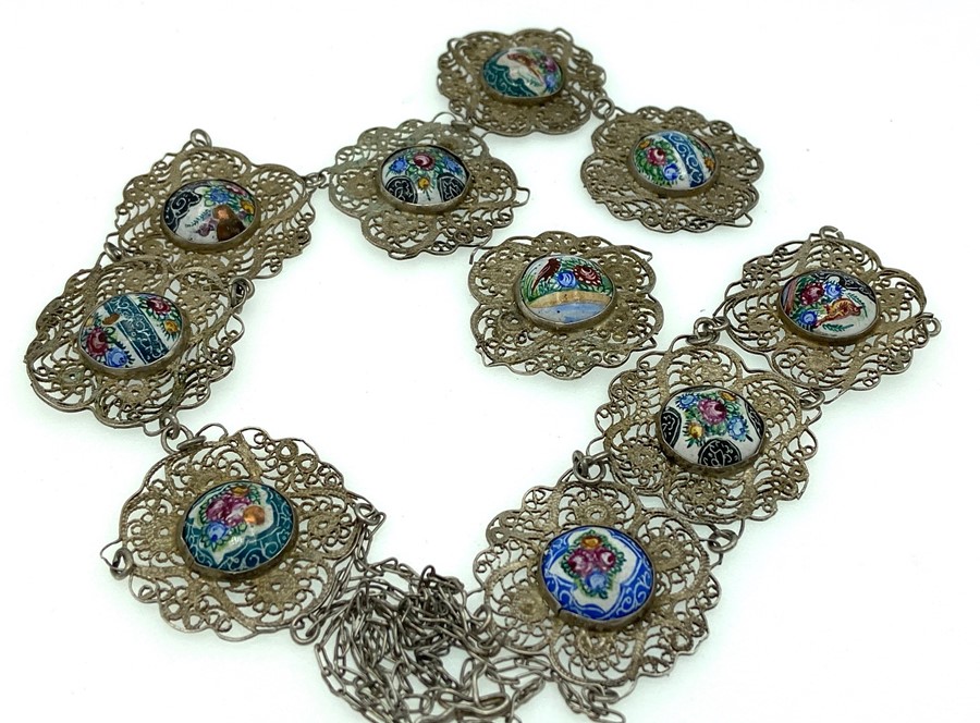 an elegant Filagree with painted centres necklace (A/F)