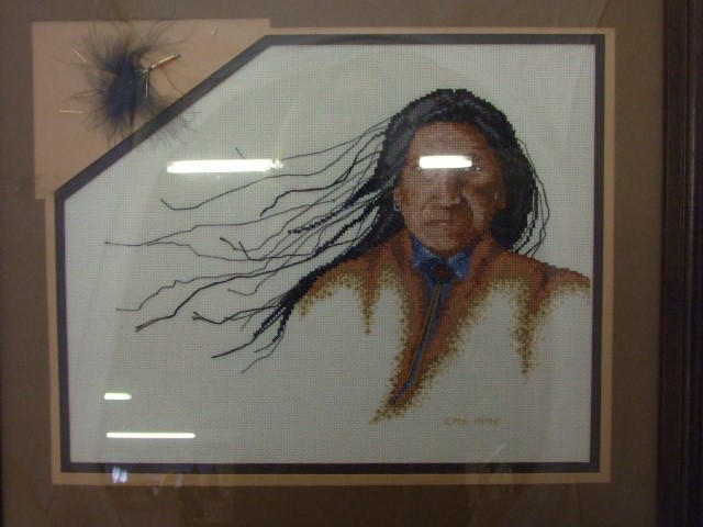 2 FRAMED NEEDLEPOINT PICTURES OF NATIVE AMERICAN INDIANS - Image 3 of 5