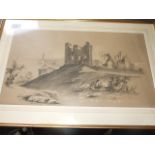 Victorian Drawing , sketch of Ruins and lighthouse signed bottom right Emily Thaetey ? 21st December