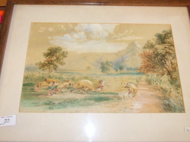 Tom Ferrers 1860 ? Watercolour of Hay Wagons 14 1/2 x 9 Inches - Image 2 of 3