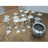 COLLECTION OF VALERO SILVER PLATE GOBLETS AND 2 ORNATE VASES