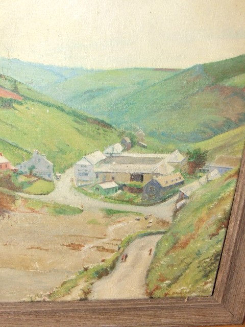 L Barnard 1947 Oil on canvas of village 12 x 16 inches - Image 2 of 4