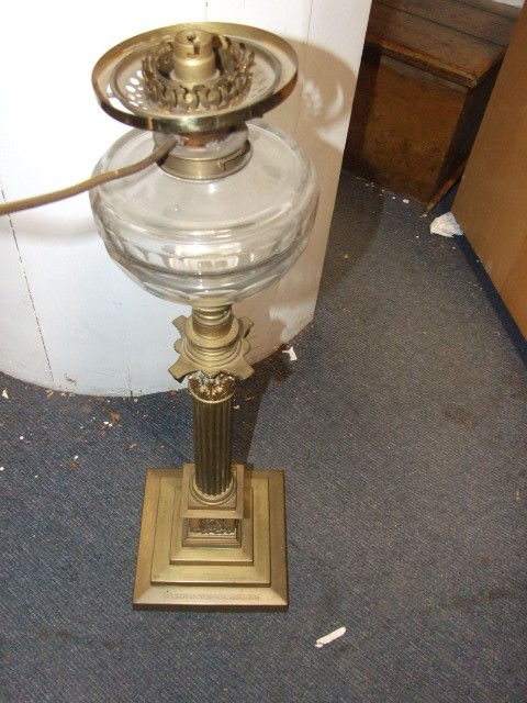 Victorian Adjustable Height Oil Lamp converted to electric. Inscription " LET YOUR LIGHT SO SHINE