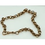Gold chain . Fastens with watch chain ends. Both ends stamped 9ct. Some Links in chain stamped