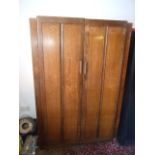 Vintage 2 Door Oak Wardrobe 4ft wide 73 inches tall ( in 2 sections missing screws )