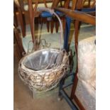 Wrought Iron Planter with liner 20 inches tall including handle