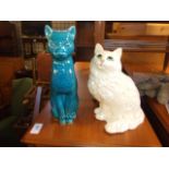 Sylvac Cat 9 inches tall & Blue Cat ( condition purrfect )