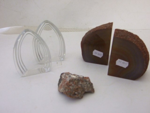 2 PAIRS OF BOOKENDS AND A PIECE OF MINERAL