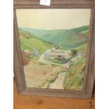 L Barnard 1947 Oil on canvas of village 12 x 16 inches