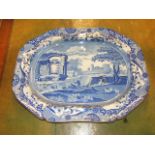 Large Blue White Meat Plate 21 x 16 inches ( chips and slight damage ) & 2 wedgwood bowls