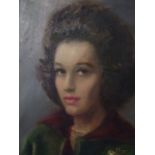 Oil on Board Lady in green coat signed M P KERLEY 23 1/2 x 20 inches