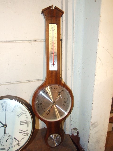 Modern barometer & repro ships clock