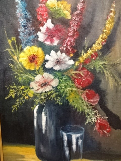 Oil on board still life of flowers, (100 x 55)cm - Image 2 of 3