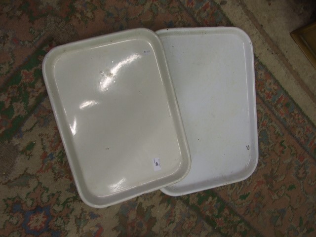 2 Vintage White Enamel Trays 18 x 20 & 18 x 13 inches