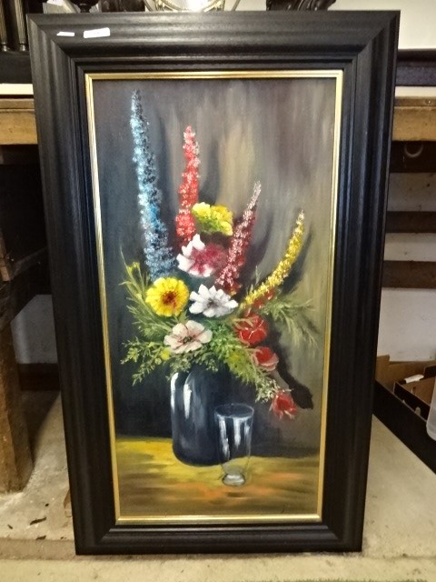 Oil on board still life of flowers, (100 x 55)cm - Image 3 of 3