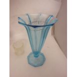 Large Blue Glass Vase 14 inches tall , Large Brandy Glass 9 inches tall & white glass vase ( all