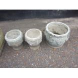 Pair Concrete Urns 11 inches tall & Single Urn 12 inches tall