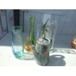 A COPELAND COFFEE POT AND SEVERAL GLASS ART VASES