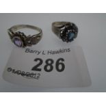 2 ORNATE VINTAGE SILVER RINGS WITH COLOURED STONES