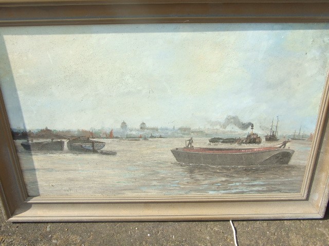 PICTURE OF "HOOD" BARGE ON THE THAMES AND TAPESTRY PICTURE OF YOUNG GIRL - Image 2 of 3