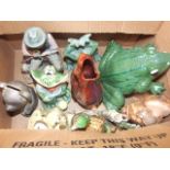 BOX OF ASSORTED CHINA TO INCLUDE FROG ORNAMENTS