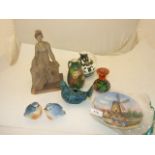 COLLECTION OF CHINA ETC TO INCLUDE FIGURE OF GRECIAN LADY, BIRD SALT AND PEPPER POTS ETC